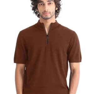 LEOTUDE Men's Polo Zipper Collor Neck Regular Fit Matty Half Sleeve Colourblock Multicolour Tshirts Combo (Colour: Black)