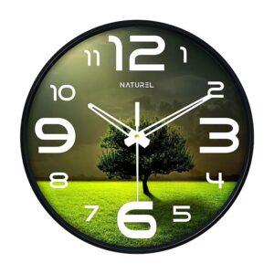 NATUREL Plastic Big Size Designer Analogue Round Wall Clock with Glass (10 x 10 Inch), Green, Standard
